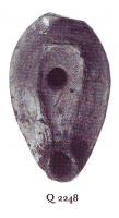LMP-5167 - Lampe Loeschcke VIII tardive terre cuiteLampe ovale à bec incorporé. Epaule décoré d'ovales incisés. Anse ajoutée, perdue.