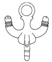 PDH-4065 - Pendant de harnais phalliquebronzePendant de harnais phallique, à anneau de suspension coulé; deux bras symétriquement arqués vers le haut, l'un avec phallus et l'autre avec main faisant le geste de la 