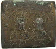 PDM-4011 - Poids monétaire : Honorius et Théodose I, Γ° B (2 unciae)bronzePoids carré, épais, marqué sur une face de la légende Γ°Β HONΩPIOY ΘEOΔOCIOY : Ο(ὐ)γ(κίαι) β´. || Ὁνωρίου Θεοδοσίου.