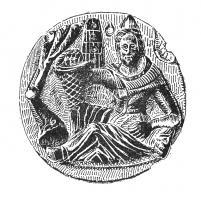 PDT-4013 - Pendentif : personnagejaisMédaillon figurant un personnage féminin assis, une corbeille de boules de laine posée sur un genou.