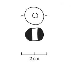 PRL-2001 - Perle annulaireverrePerle en verre jaune, section ovale plus ou moins aplatie; perforation centrale plus ou moins évasée vers l'extérieur.