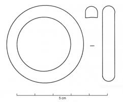 PRL-3510 - Perle annulaire gracile, unieverrePerle annulaire gracile (D. perforation > D. section), dont la section est circulaire ou en D, en verre décoloré (à l'antimoine, comme l'ont montré les analyses), et translucide.
Le diamètre externe est de l'ordre de 40 mm.