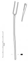 PRS-9001 - Branche de parasolbronzeTPQ : 1700 - TAQ : 1900Tige filiforme dont les deux extrémités se divisent en deux pattes munies chacune d'une petite perforation. 