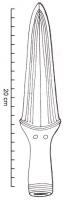 PTL-1003 - Pointe de lance à douille individualiséebronzeTPQ : -1900 - TAQ : -1600Pointe de lance dont la douille ne se prolonge pas jusqu'à la pointe et imite la fixation par des rivets, comme sur les poignards.