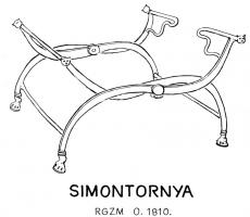 SIE-4003 - Siège pliant (sella curulis)ferSiège en X, formé de deux cadres en fer à montants en S, articulés et destinés à fonctionner avec un jeu de sangles en cuir tendues entre les barres supérieures; ce modèle peut être replié selon l'axe central de l'X, mais aussi longitudinalement grâce à une interruption dans l'un des côtés supérieurs.