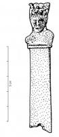 SPC-4010 - Spatule à cire : MercurebronzeManche allongé, en forme d'hermès surmonté d'un buste humain  coiffé d'ailerons (Mercure); parfois, inscription sur la partie lisse; base plate et ornée de moulures transversales, fendue dans l'épaisseur et coulée sur la lame de fer.