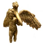 STE-4064 - Statuette : Eros - AmourargentLa déesse est vêtue d'un ample manteau et assise sur un trône; elle tend une patère de la main droite, une corne d'abondance dans la main gauche.