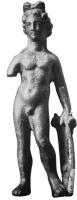 STE-4076 - Statuette : Apollon au repos, de type classiquebronzeTPQ : 1 - TAQ : 300Le dieu est représenté debout, nu et déhanché. L'appui se fait sur la jambe droite, la jambe gauche étant légèrement en retrait. Le geste du bras droit varie, ainsi que celui du bras gauche, plus ou moins levé pour s'appuyer sur une cithare, très souvent disparue.