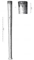 TLL-1002 - Talon de lancebronzeTalon de lance tubulaire formé d'une douille tronconique très allongée, à base légèrement évasée. Décor à l'ouverture de stries transversales et de triangles disposés en dents de loup.
