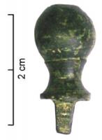 ACH-4016 - Applique de charbronzeApplique à clouer, entièrement en bronze, en forme de bouton en bulbe, à côtés concaves ; tige de fixation à l'arrière, trapue et effilée.