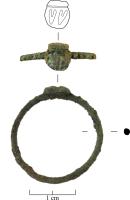 BAG-9138 - Bague à chaton rapporté gravécuivreBague à jonc circulaire fin, Le chaton est rapporté et gravé d'un double symbole. 