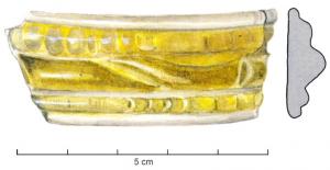 BRC-3601 - Bracelet Geb. 32verreBracelet en verre jaune translucide à cinq côtes, plus épaisses au centre. La côte centrale est ornée d'un décor plastique.