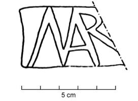 BRQ-4010 - Brique estampillée MARterre cuiteBrique carrée, très épaisse, dont le format correspond à une pilette d'hypocauste.