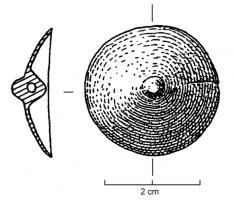 BTN-1004 - Bouton circulaire à bélièrebronzeBouton (ou applique) à bélière annulaire; type circulaire, plus ou moins bombé et présentant un mamelon central. 