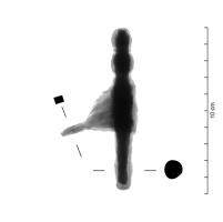 CHA-9003 - Charnière
fer
Charnière présentant un décor moulé sur l'extrémité encore présente. Le décor se compose de deux sphères séparées par deux rainures au centre. Une fiche est fixée sur la tige principale et se termine en tige de section rectangulaire.