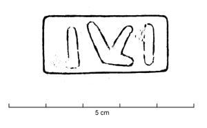 COV-4102 - Tuile / brique estampillée IVLIterre cuiteTuile / brique estampillée IVLI (ligature VL).