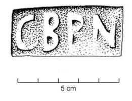 COV-4316 - Tuile estampillée C.B.P.Nterre cuiteTPQ : -30 - TAQ : 100Tuile estampillée C.B.P.N, dans un cartouche rectangulaire.