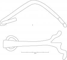 CPR-4004 - Clé
fer
Clé à simple tige coudée à angle droit, le panneton forme deux appendices divergents, ondulés ou dentés. A l'extrémité proximale, la tige se replie sur elle-même pour former une boucle équiée d'un anneau mobile.