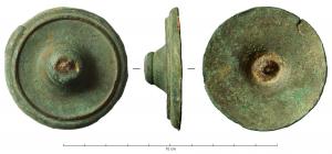 CRU-4078 - Fond de cruche (Tassinari E.3000 ?)bronzeFonc en forme de côte aplati, lisse au revers, moulure très du bord externe, avec un bouton central mouluré équipé d'une tige de fer pour la fixation d'une partie manquante.