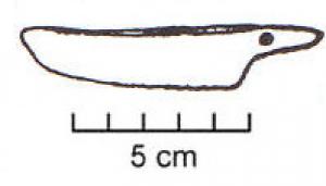 CTO-1023 - Couteau à languette perforéebronzePetit couteau dont la languette est percée pour recevoir un rivet de fixation pour le manche.