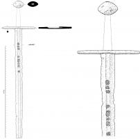 EPE-9008 - Épée à inscription ferÉpée à lame inscrite ; pommeau en fuseau et garde plate à longs quillons droits.