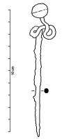 EPG-2031 - Épingle à tête serpentiformebronzeEpingle à tête serpentiforme. L'extrémité de la tête est constitué d'une sphère creuse obtenue par la soudure de deux demi sphères.