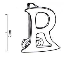 FIB-41760 - Fibule en forme de lettre : RbronzeFibule en forme de lettre R ; au revers, ressort sur axe et plaquette(s).