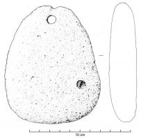 LSF-3001 - Lest de filetpierreTPQ : -475 - TAQ : -50Galet ovoïde, percé près d'une extrémité pointue et montrant souvent de fortes traces d'usure sur toute sa surface.