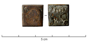 PDM-8009 - Poids monétaire : Louis XII à Henri III, demi-testonbronzePoids carré; A/ Buste barbu, de profil à gauche ; R/ marques estampées : IIID / XV.