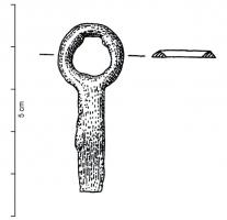 PDQ-1045 - Pendeloque rectangulairebronzePetite pendeloque composée d'une languette rectangulaire surmontée d'un anneau de section triangulaire.