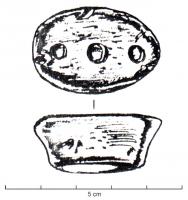 PDS-4202 - Poids ovale (section de cône ovalisé) : 3 unciae ou 1 quadransplombPoids de forme ovale, aux côtés obliques; face supérieure marquée de 3 points : 3 unciae, soit un quadrans (81,86 g).