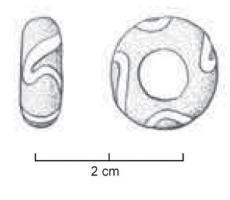 PRL-4079 - Perle marbréeverrePerle annulaire, à large perforation, ornée d'un filet ondulée dans la masse. 