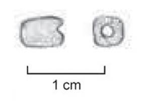 PRL-4130 - Perle ovoïde à cylindriquebronzeTPQ : 300 - TAQ : 450Perle de petite de dimension ovoïde à cylindrique, trapue, bords en bronze.