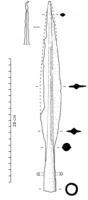 PTL-2002 - Pointe de lanceferPointe de lance ou de javelot, à pointe plus ou moins effilée, et nervure centrale donnant une section losangique à côtés concaves.