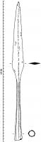 PTL-5002 - Pointe de lanceferPointe de lance à flamme mince losangée, de section losangique ; la tige mince s'évase progressivement jusqu'à la douille qui est octogonale et fermée.
