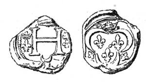 SCL-9012 - Sceau de douane : Lyon, Henri IIplombTPQ : 1547 - TAQ : 1559Sur une face, lettre H (Henricus) couronnée et accostée de deux fleurs de lis couronnées ; en dessous, croissant et date ; sur l'autre face, trois fleurs de lis dans un trilobe, sous une couronne ; autour, fleu de lis.