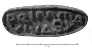 SIG-4101 - Signaculum ovalebronze doréSignaculum de forme ovale, avec un anneau au revers. Inscription non rétrograde, lettres en relief.
