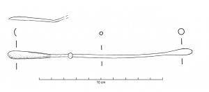 SSP-4021 - Cuillère-sonde type Riha GbronzeInstrument double constitué d'une tige possédant à l'une de ses extrémités un cuilleron ovale et allongé, et à l'autre un épaississement en forme d'olive. La caractéristique principale de ce type est la présence d'une moulure constituée d'un simple ove isolé (ou noeud).