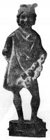STE-4313 - Statuette : VertumnusbronzeVertumnus, dieu des Saisons, est figuré sous la forme d'un jeune homme vêtu d'une tunique courte et portant généralement des fruits.