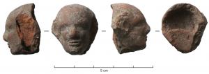 STE-4325 - Statuetteterre cuiteFigurine moulée en argile brune, non engobée : tête d'homme, émaciée.