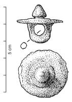 APH-4161 - Phalère de harnaisbronzePhalère ou bouton décoratif, en simple calotte circulaire, généralement ornée d'un bouton conique proéminent ; au revers, forte bélière arrondie perpendiculaire au plan de l'objet.