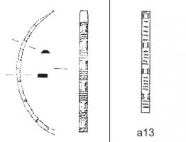BRC-4204 - Bracelet rubanébronzeTPQ : -30 - TAQ : 500Bracelet rubané dont la décoration est caractérisée par une alternance de parallélépipèdes dressés lisses et des sections ornées de moulures transversales.