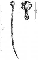 EPG-1100 - Epingle compositebronze, osEpingle composée d'une tige en bronze de section circulaire et d'une tête sphérique  en os, enfilée sur la tige.