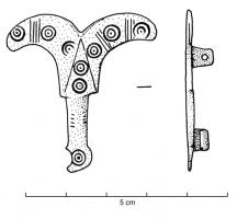 FIB-5026 - Fibule cigalebronzeFibule en forme de mouche, abeille ou cigale, avec deux ailes en crosses, le tout orné d'ocelles.