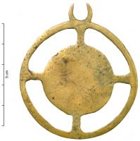 PDQ-2030 - Pendeloque en forme de rouelle à 4 rayonsbronzePendeloque plate, en forme de rouelle ménageant des vides en portions de couronne ; anneau de suspension dans le plan de la pendeloque.