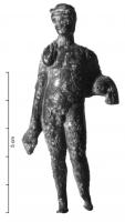 STE-4279 - Statuette : Hermès - Mercure à la chlamyde sur l'épaule droitebronzeLa chlamyde, posée sur l'épaule droite, passe en diagonale sur le dos avant d'être disposée en sautoir sur le bras gauche. Le dieu tient une bourse dans la main droite. 