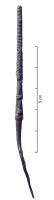 STY-4124 - StyletbronzeStylet dont la pointe est suivie d'une zone de préhension bipartite, soigneusement facettée de triangles allongées ; au-dessus, le corps se caractérise par une succession de très fines moulures transversales, obliques, puis perpendiculaires à l'axe.