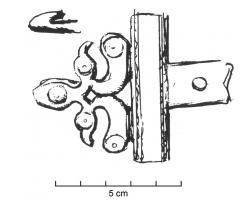 AGC-3004 - Agrafe de ceinturebronzeAgrafe dont le corps est constitué d'une paire d'animaux fantastiques adossés ; agrafe ornée de rivets ou d'incrustations, avec languette plate percée.