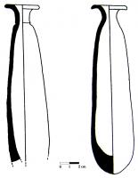 BLS-3023 - AlabastrealbâtreAlabastre en albâtre, au long corps cylindrique légèrement renflé à la base, fond arrondi, col étranglé et large lèvre horizontale. Parfois deux tétons de préhension au sommet de la panse.