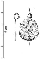BTS-4176 - Boîte à sceau circulairebronzeBoîte à sceau circulaire, à décor incisé : fleuron centré à 8 branches, encadré d'une bordure d'arceaux ; feuilles niellées.
